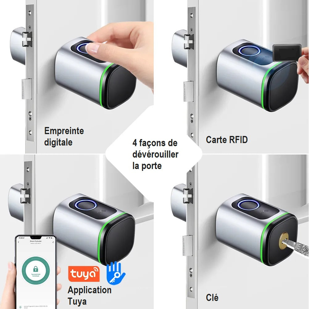 Serrure électronique connectée, ouverture empreinte digitale, par application WIFI, bluetooth, carte IC, ou clé.